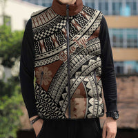 Bula Fiji Classic Masi Tapa Sleeveless Puffer Jacket Vintage Brown - Polynesian Pride