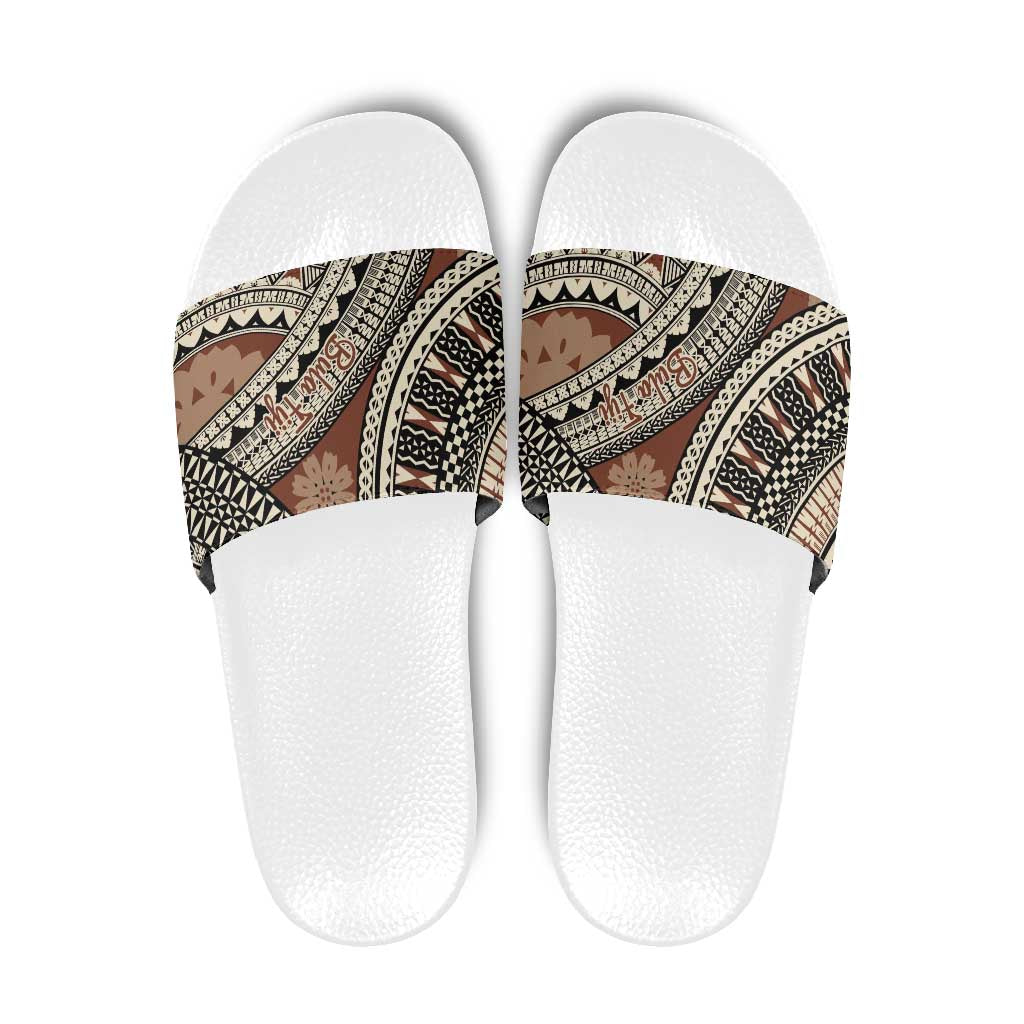 Bula Fiji Classic Masi Tapa Slide Sandals Vintage Brown - Polynesian Pride