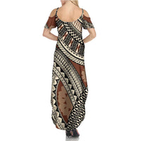 Bula Fiji Classic Masi Tapa Summer Maxi Dress Vintage Brown - Polynesian Pride