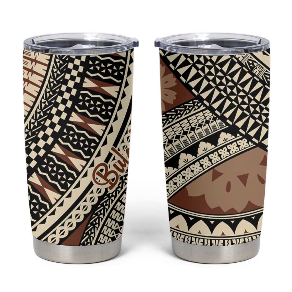 Bula Fiji Classic Masi Tapa Tumbler Cup Vintage Brown - Polynesian Pride