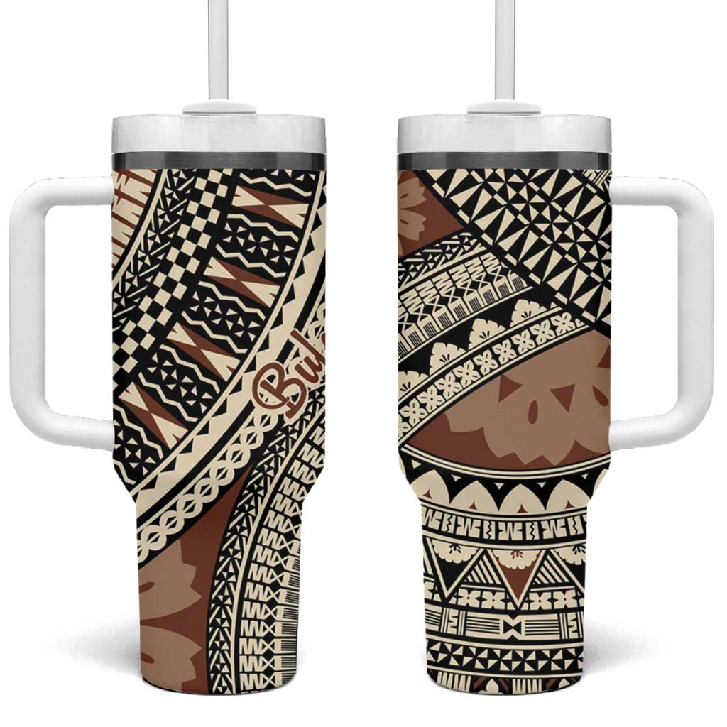 Bula Fiji Classic Masi Tapa Tumbler With Handle Vintage Brown - Polynesian Pride