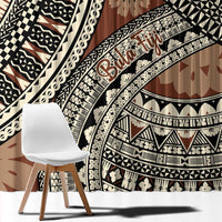 Bula Fiji Classic Masi Tapa Window Curtain Vintage Brown - Polynesian Pride