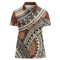 Bula Fiji Classic Masi Tapa Women Polo Shirt Vintage Brown - Polynesian Pride