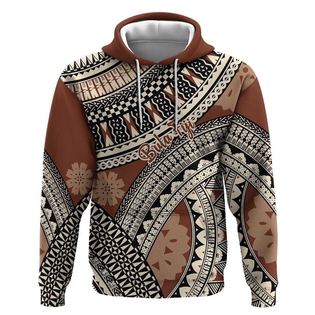 Bula Fiji Classic Masi Tapa Zip Hoodie Vintage Brown - Polynesian Pride