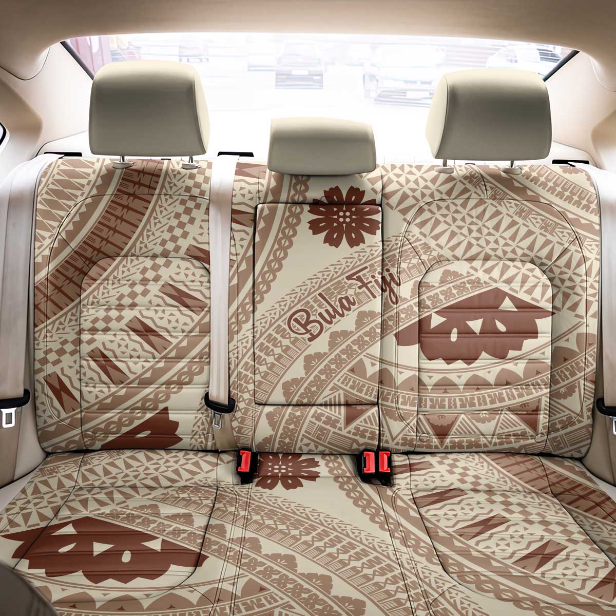 Bula Fiji Classic Masi Tapa Back Car Seat Cover Vintage Beige - Polynesian Pride