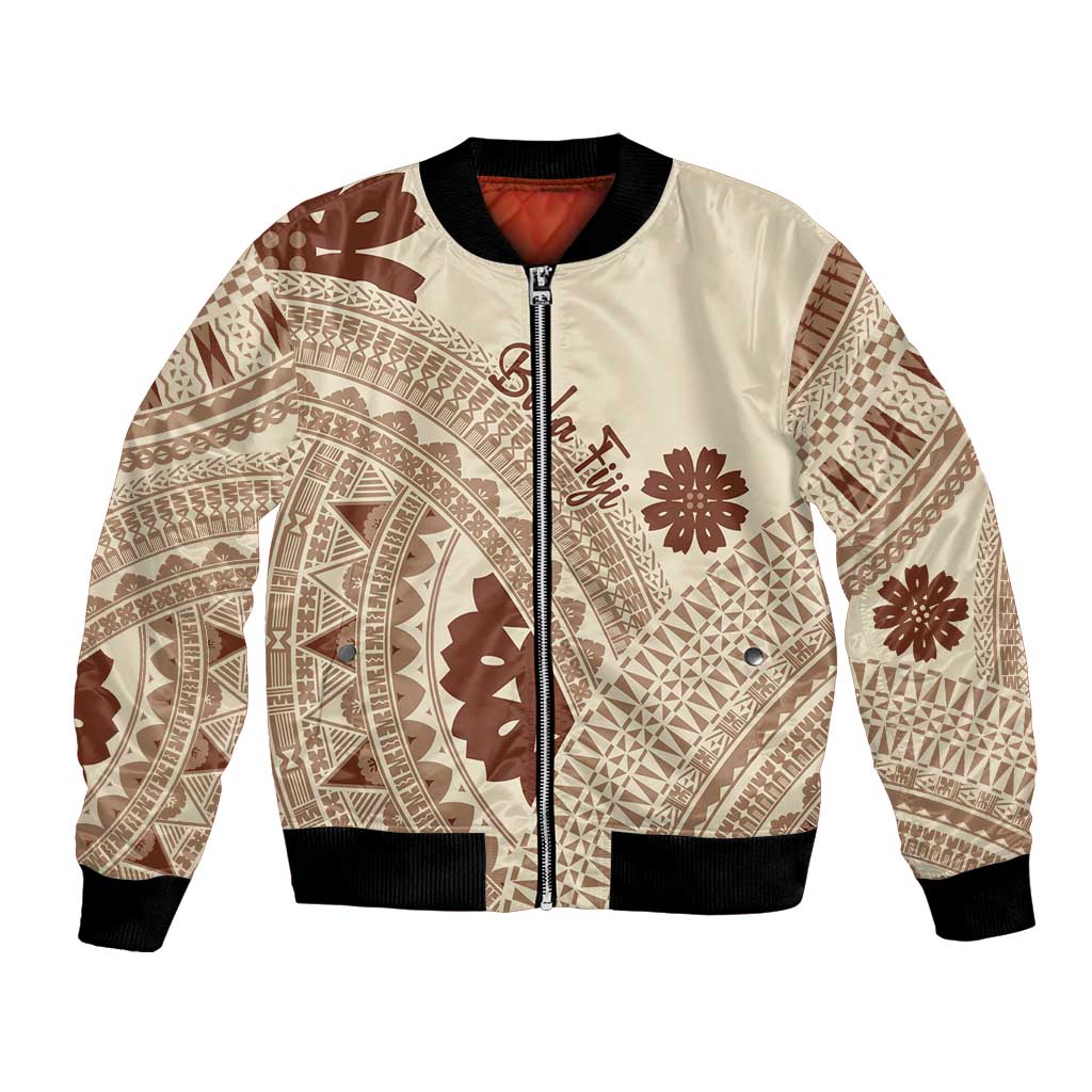 Bula Fiji Classic Masi Tapa Bomber Jacket Vintage Beige - Polynesian Pride