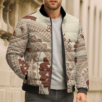 Bula Fiji Classic Masi Tapa Bomber Puffer Jacket Vintage Beige - Polynesian Pride