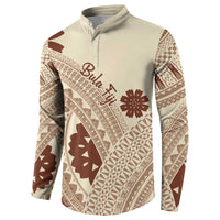 Bula Fiji Classic Masi Tapa Button Sweatshirt Vintage Beige - Polynesian Pride