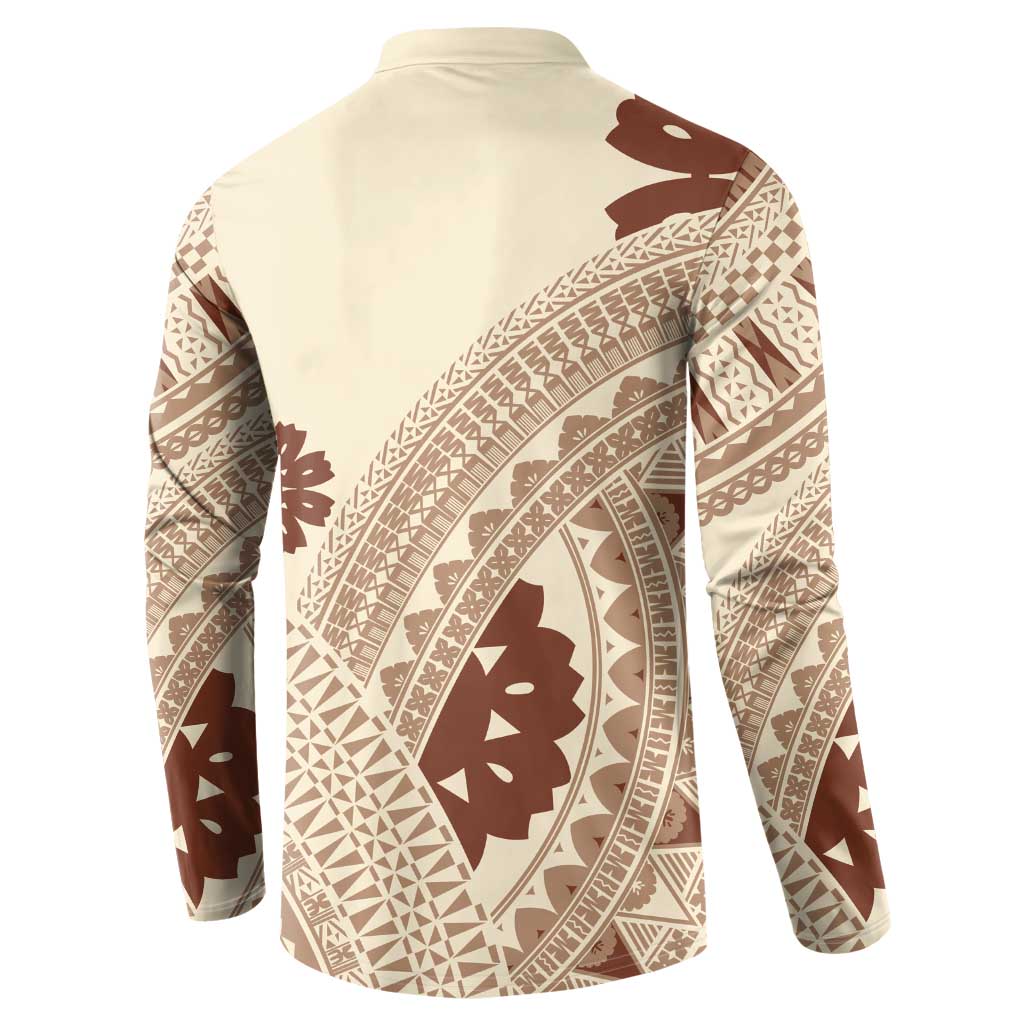 Bula Fiji Classic Masi Tapa Button Sweatshirt Vintage Beige - Polynesian Pride
