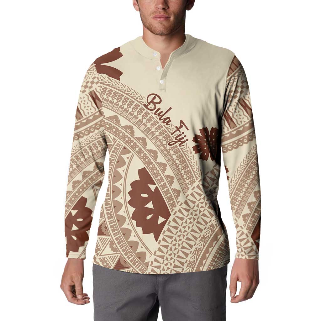 Bula Fiji Classic Masi Tapa Button Sweatshirt Vintage Beige - Polynesian Pride