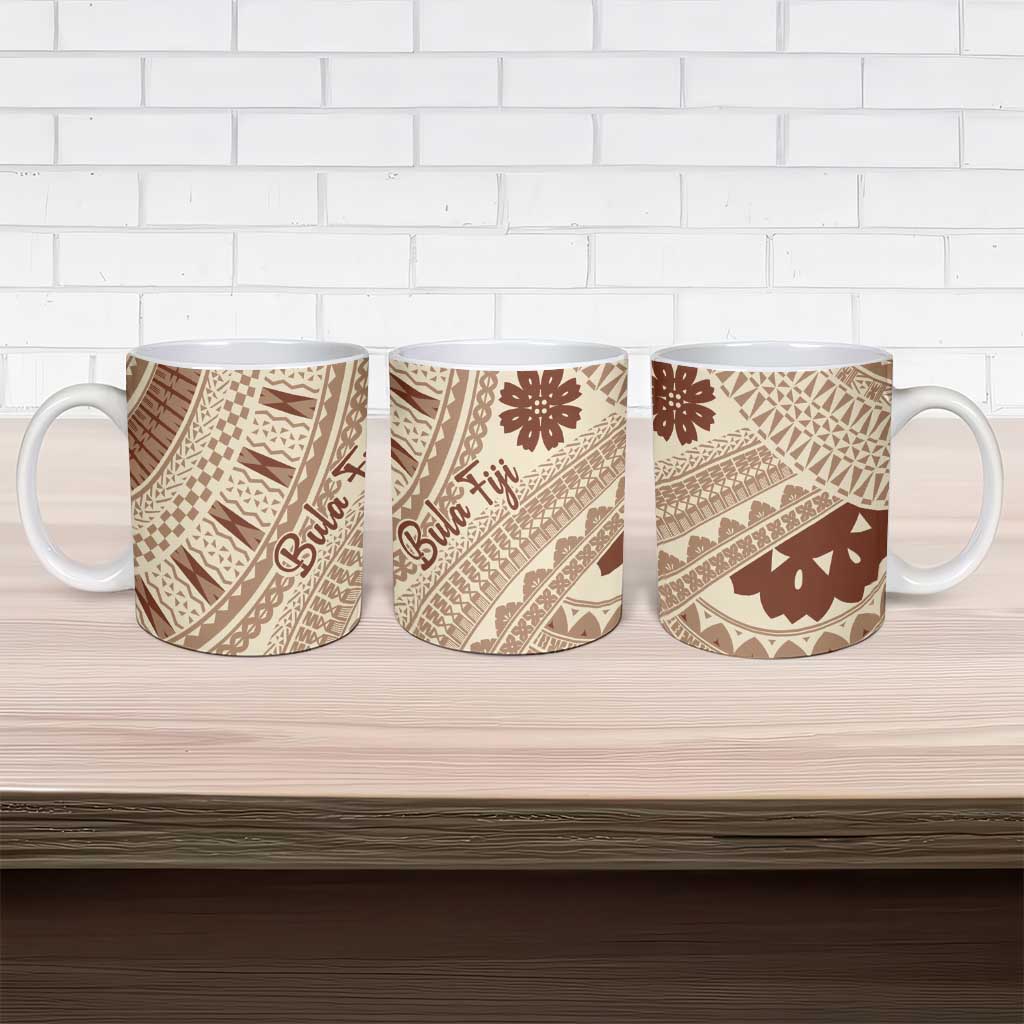 Bula Fiji Classic Masi Tapa Ceramic Mug Vintage Beige - Polynesian Pride