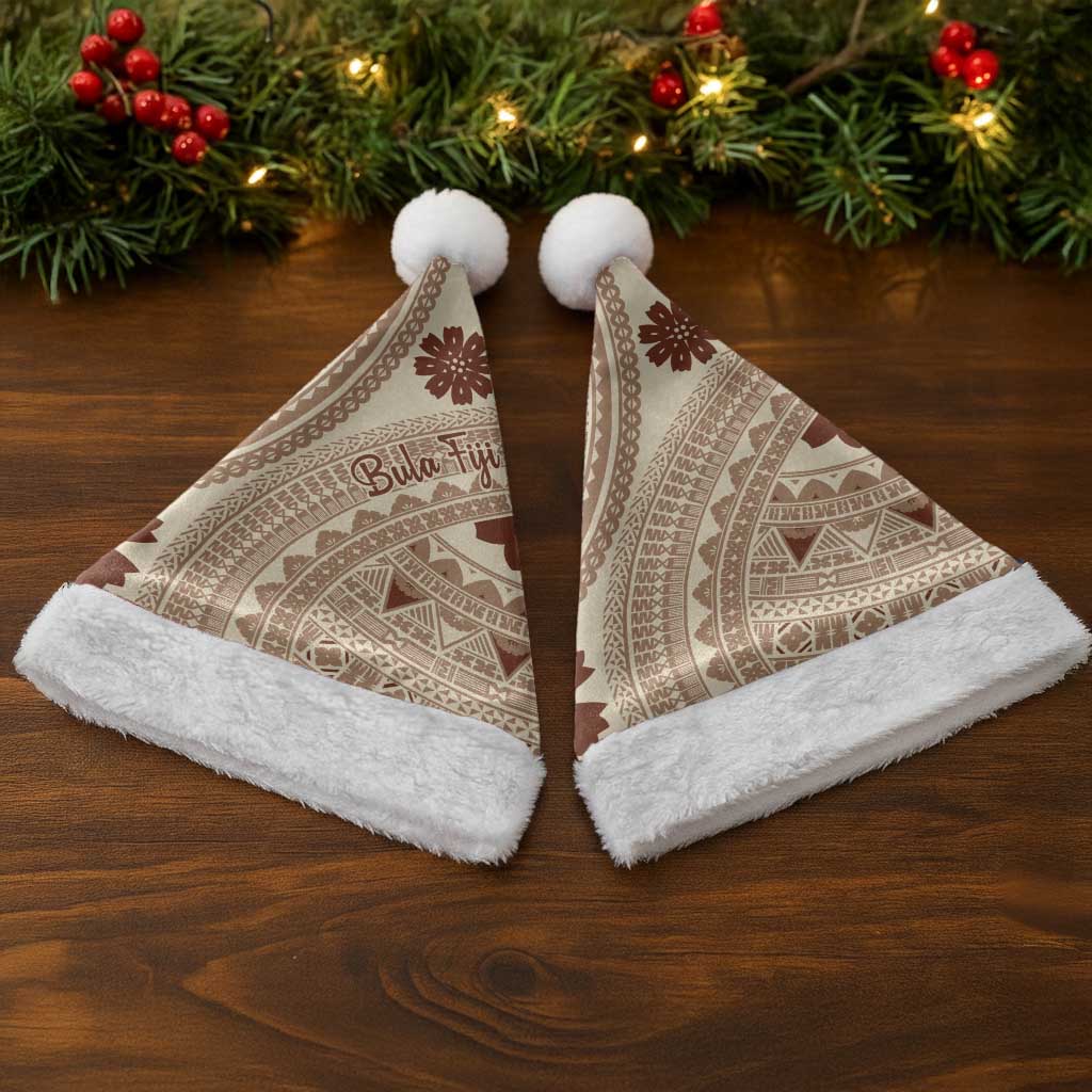 Bula Fiji Classic Masi Tapa Christmas Santa Hat Vintage Beige - Polynesian Pride