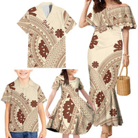 Bula Fiji Classic Masi Tapa Family Matching Mermaid Dress and Hawaiian Shirt Vintage Beige - Polynesian Pride
