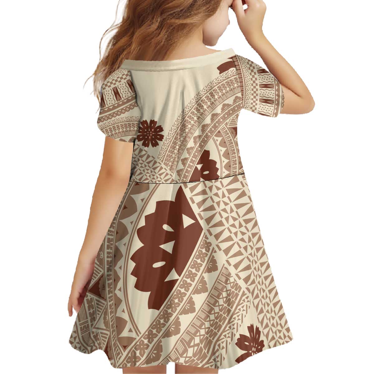 Bula Fiji Classic Masi Tapa Family Matching Off The Shoulder Long Sleeve Dress and Hawaiian Shirt Vintage Beige - Polynesian Pride