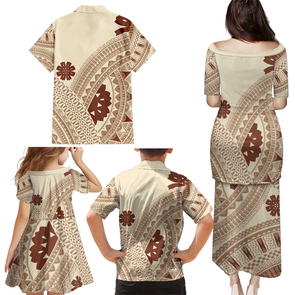 Bula Fiji Classic Masi Tapa Family Matching Puletasi and Hawaiian Shirt Vintage Beige - Polynesian Pride