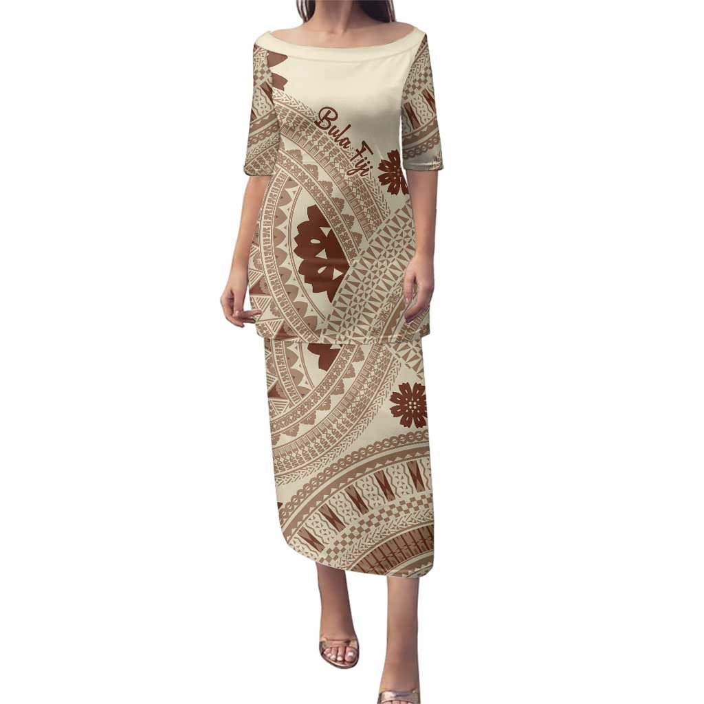 Bula Fiji Classic Masi Tapa Family Matching Puletasi and Hawaiian Shirt Vintage Beige - Polynesian Pride