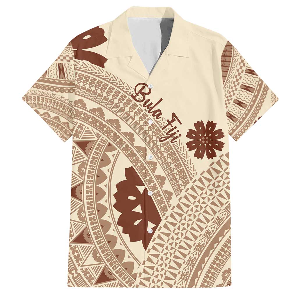 Bula Fiji Classic Masi Tapa Family Matching Short Sleeve Bodycon Dress and Hawaiian Shirt Vintage Beige - Polynesian Pride