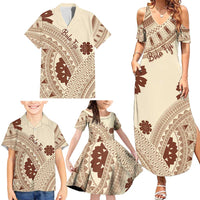 Bula Fiji Classic Masi Tapa Family Matching Summer Maxi Dress and Hawaiian Shirt Vintage Beige - Polynesian Pride