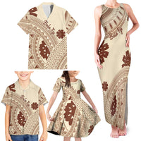 Bula Fiji Classic Masi Tapa Family Matching Tank Maxi Dress and Hawaiian Shirt Vintage Beige - Polynesian Pride