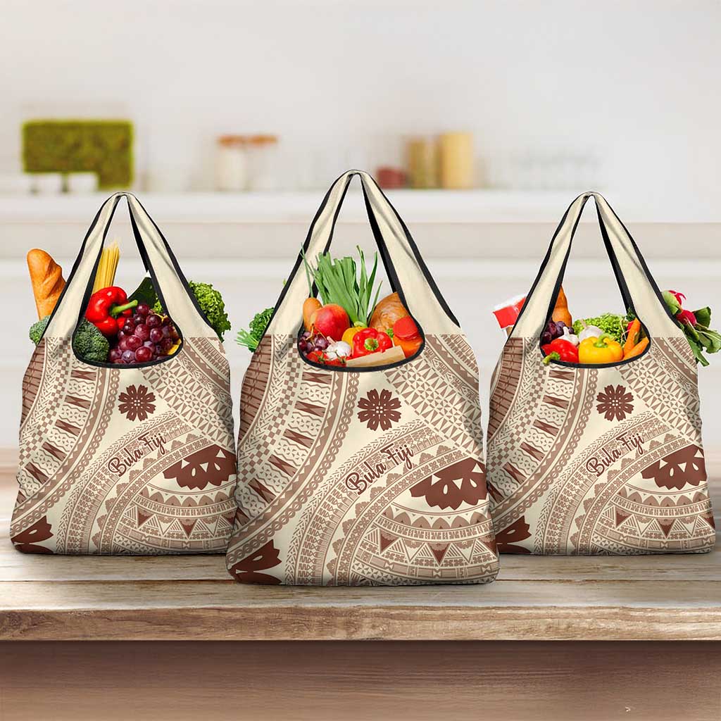 Bula Fiji Classic Masi Tapa Grocery Bag Vintage Beige - Polynesian Pride