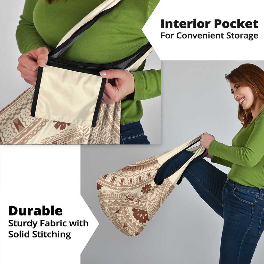 Bula Fiji Classic Masi Tapa Grocery Bag Vintage Beige - Polynesian Pride