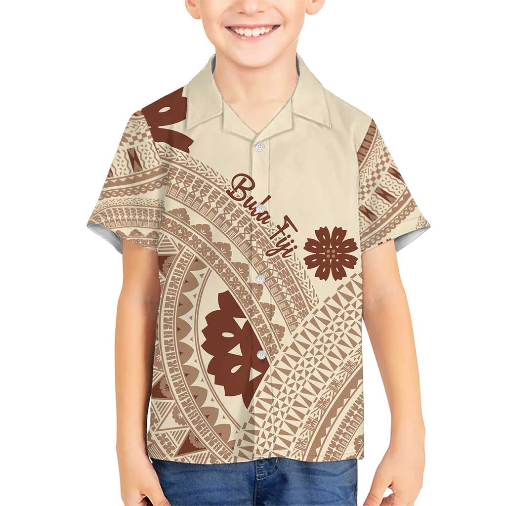 Bula Fiji Classic Masi Tapa Kid Hawaiian Shirt Vintage Beige - Polynesian Pride