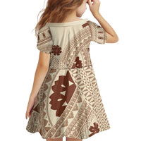 Bula Fiji Classic Masi Tapa Kid Short Sleeve Dress Vintage Beige - Polynesian Pride
