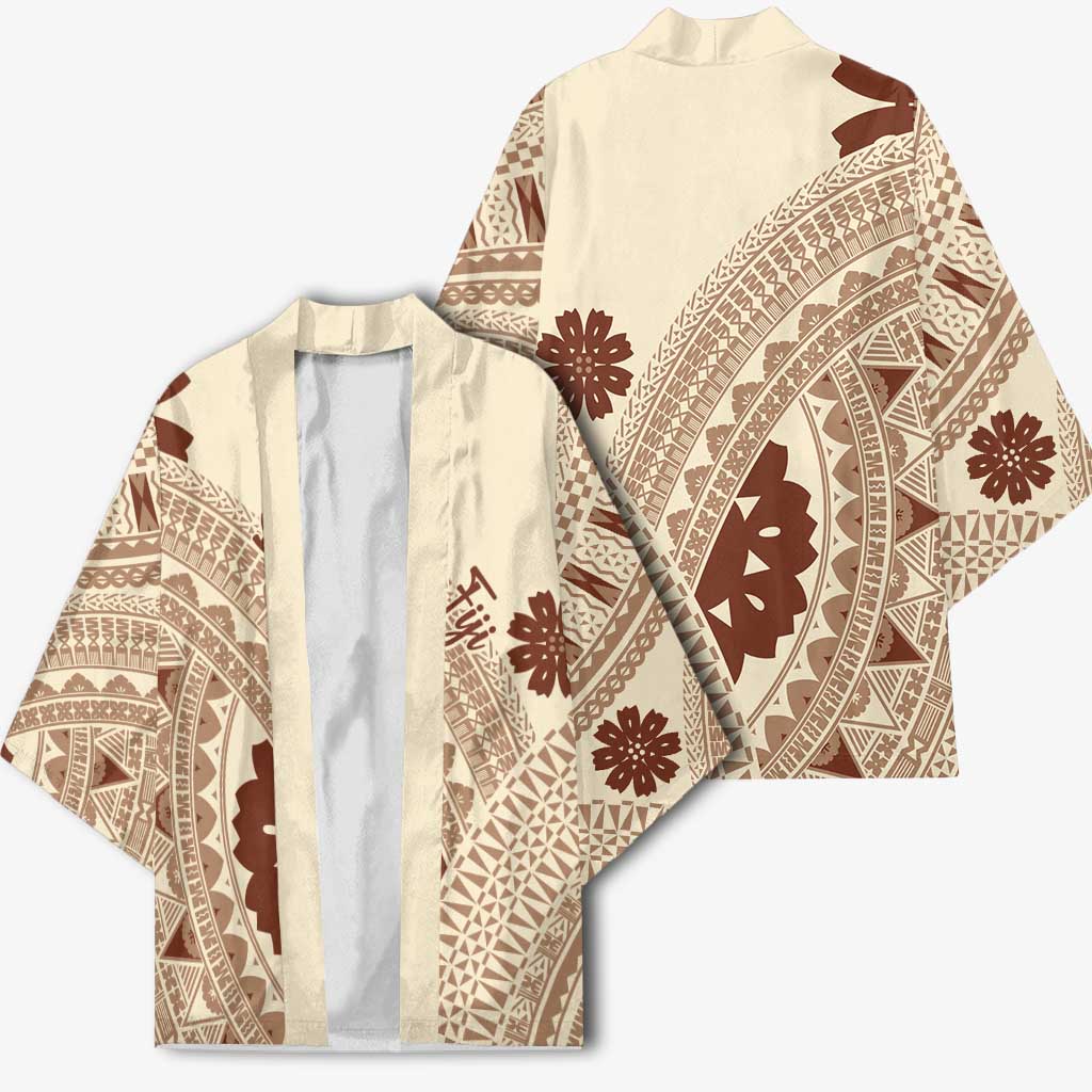 Bula Fiji Classic Masi Tapa Kimono Vintage Beige - Polynesian Pride