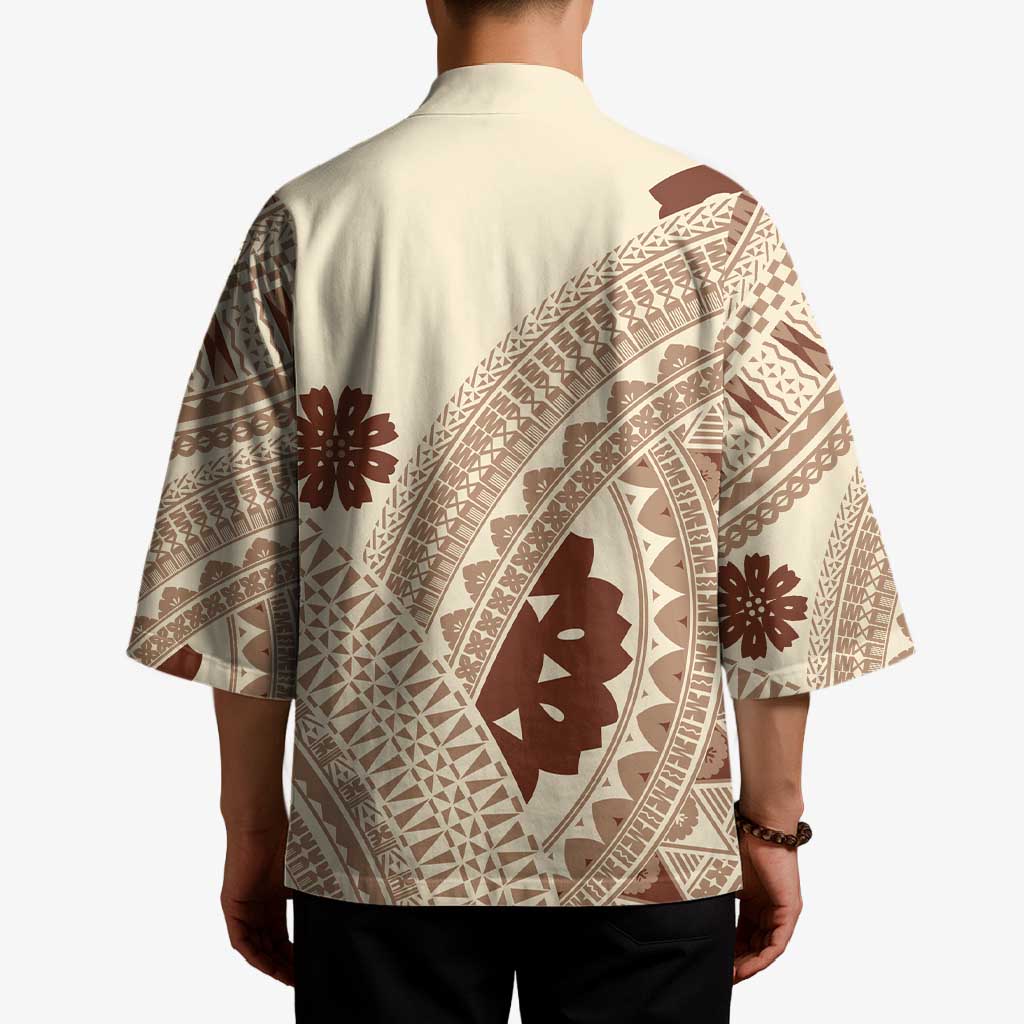 Bula Fiji Classic Masi Tapa Kimono Vintage Beige - Polynesian Pride