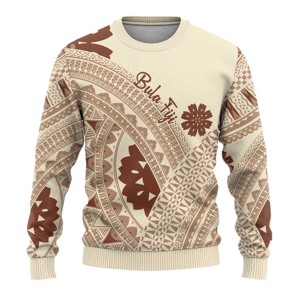 Bula Fiji Classic Masi Tapa Ugly Christmas Sweater Vintage Beige - Polynesian Pride