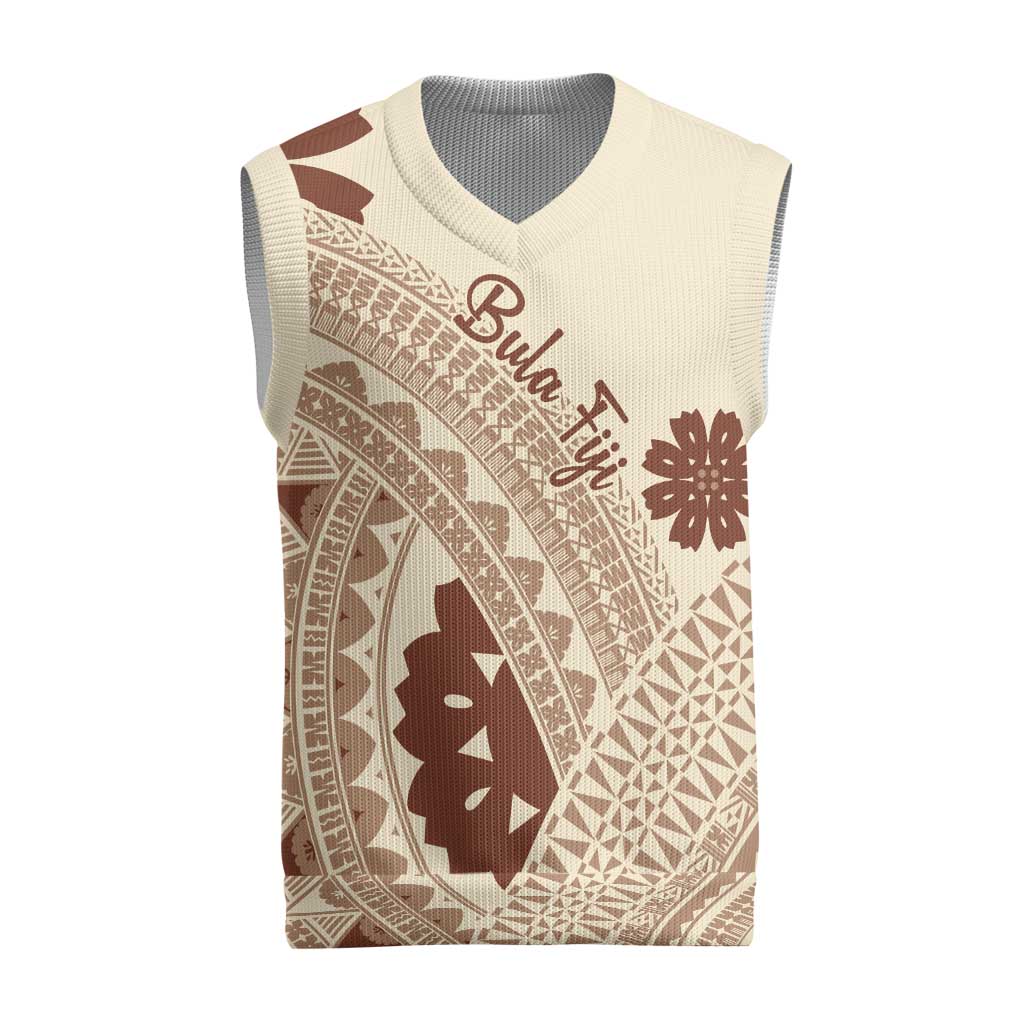 Bula Fiji Classic Masi Tapa Christmas Knitted V-Neck Vest Vintage Beige - Polynesian Pride