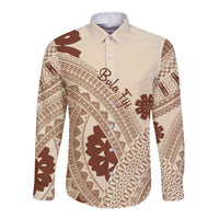 Bula Fiji Classic Masi Tapa Long Sleeve Button Shirt Vintage Beige - Polynesian Pride