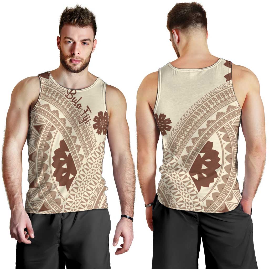 Bula Fiji Classic Masi Tapa Men Tank Top Vintage Beige - Polynesian Pride