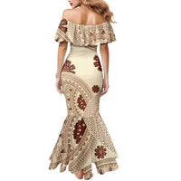 Bula Fiji Classic Masi Tapa Mermaid Dress Vintage Beige - Polynesian Pride