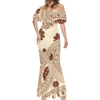 Bula Fiji Classic Masi Tapa Mermaid Dress Vintage Beige - Polynesian Pride