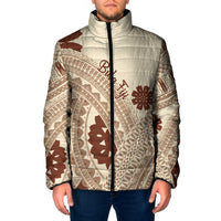 Bula Fiji Classic Masi Tapa Padded Jacket Vintage Beige - Polynesian Pride