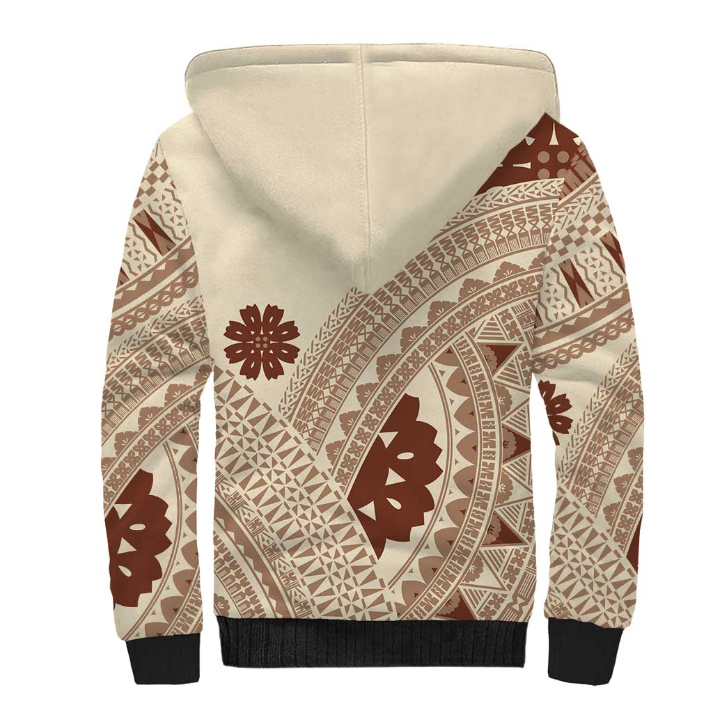 Bula Fiji Classic Masi Tapa Sherpa Hoodie Vintage Beige - Polynesian Pride