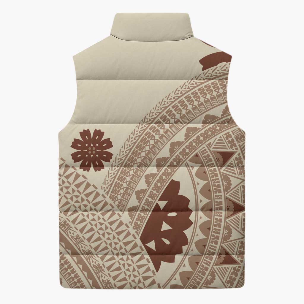 Bula Fiji Classic Masi Tapa Sleeveless Puffer Jacket Vintage Beige - Polynesian Pride