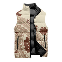 Bula Fiji Classic Masi Tapa Sleeveless Puffer Jacket Vintage Beige - Polynesian Pride