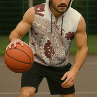 Bula Fiji Classic Masi Tapa Sleeveless Zip Hoodie Vintage Beige - Polynesian Pride