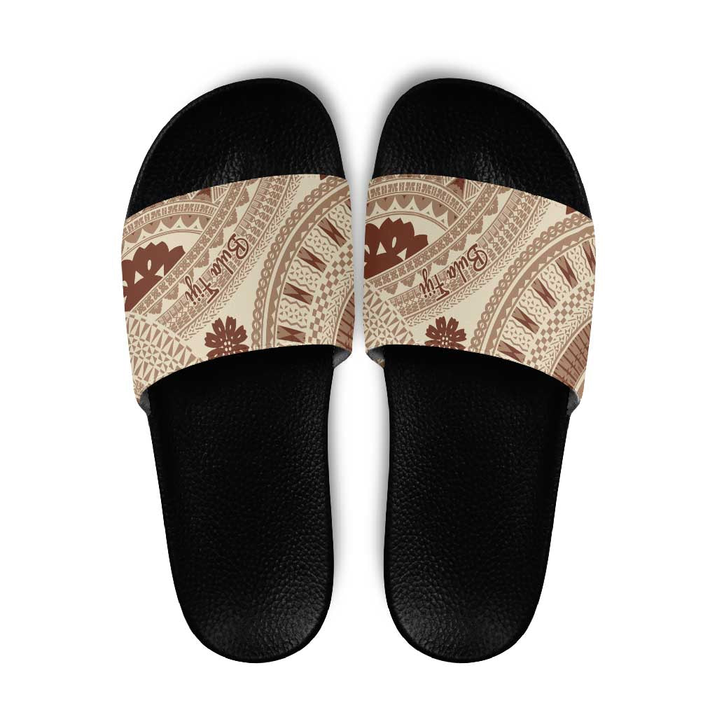Bula Fiji Classic Masi Tapa Slide Sandals Vintage Beige - Polynesian Pride