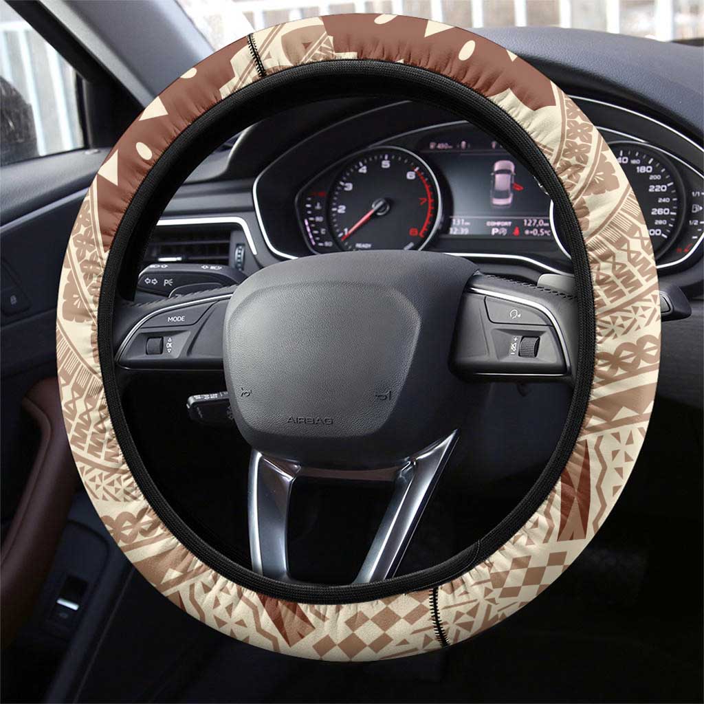 Bula Fiji Classic Masi Tapa Steering Wheel Cover Vintage Beige - Polynesian Pride