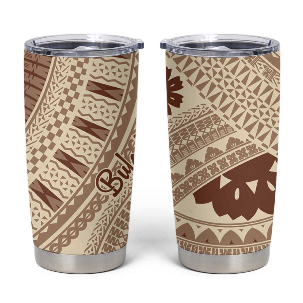 Bula Fiji Classic Masi Tapa Tumbler Cup Vintage Beige - Polynesian Pride