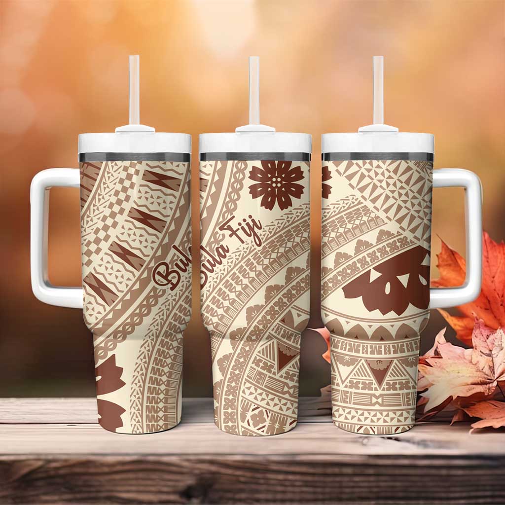 Bula Fiji Classic Masi Tapa Tumbler With Handle Vintage Beige - Polynesian Pride