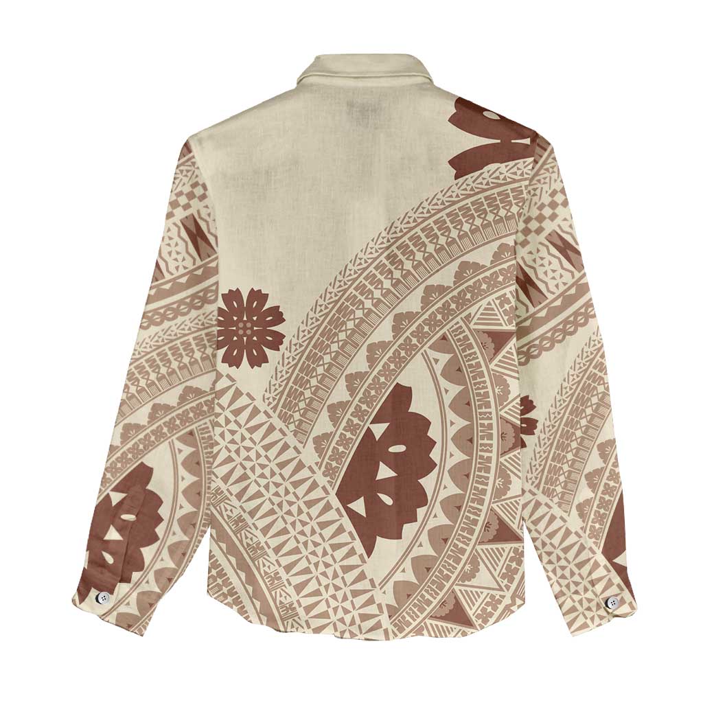 Bula Fiji Classic Masi Tapa Women Casual Shirt Vintage Beige - Polynesian Pride