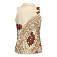 Bula Fiji Classic Masi Tapa Women Sleeveless Polo Shirt Vintage Beige - Polynesian Pride