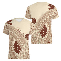 Bula Fiji Classic Masi Tapa Women V-Neck T-Shirt Vintage Beige - Polynesian Pride