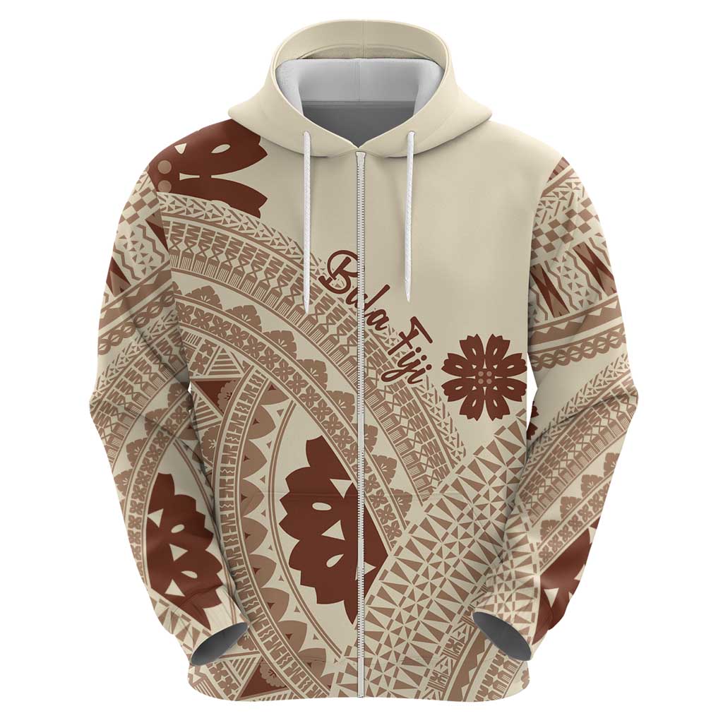 Bula Fiji Classic Masi Tapa Zip Hoodie Vintage Beige - Polynesian Pride