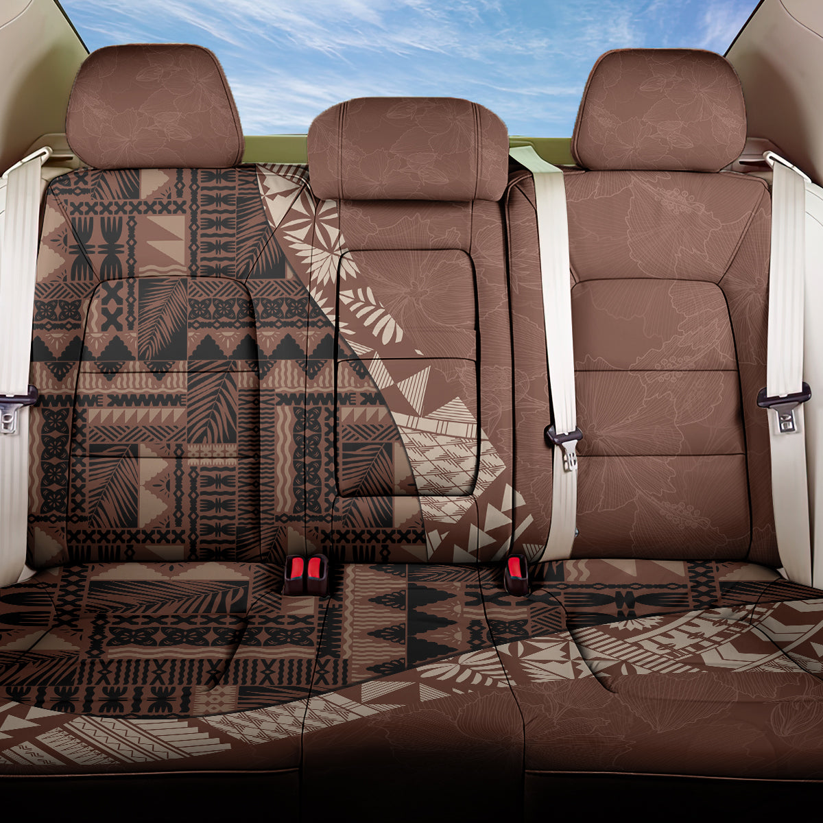 Bula Fiji Back Car Seat Cover Tribal Masi Tapa - Brown