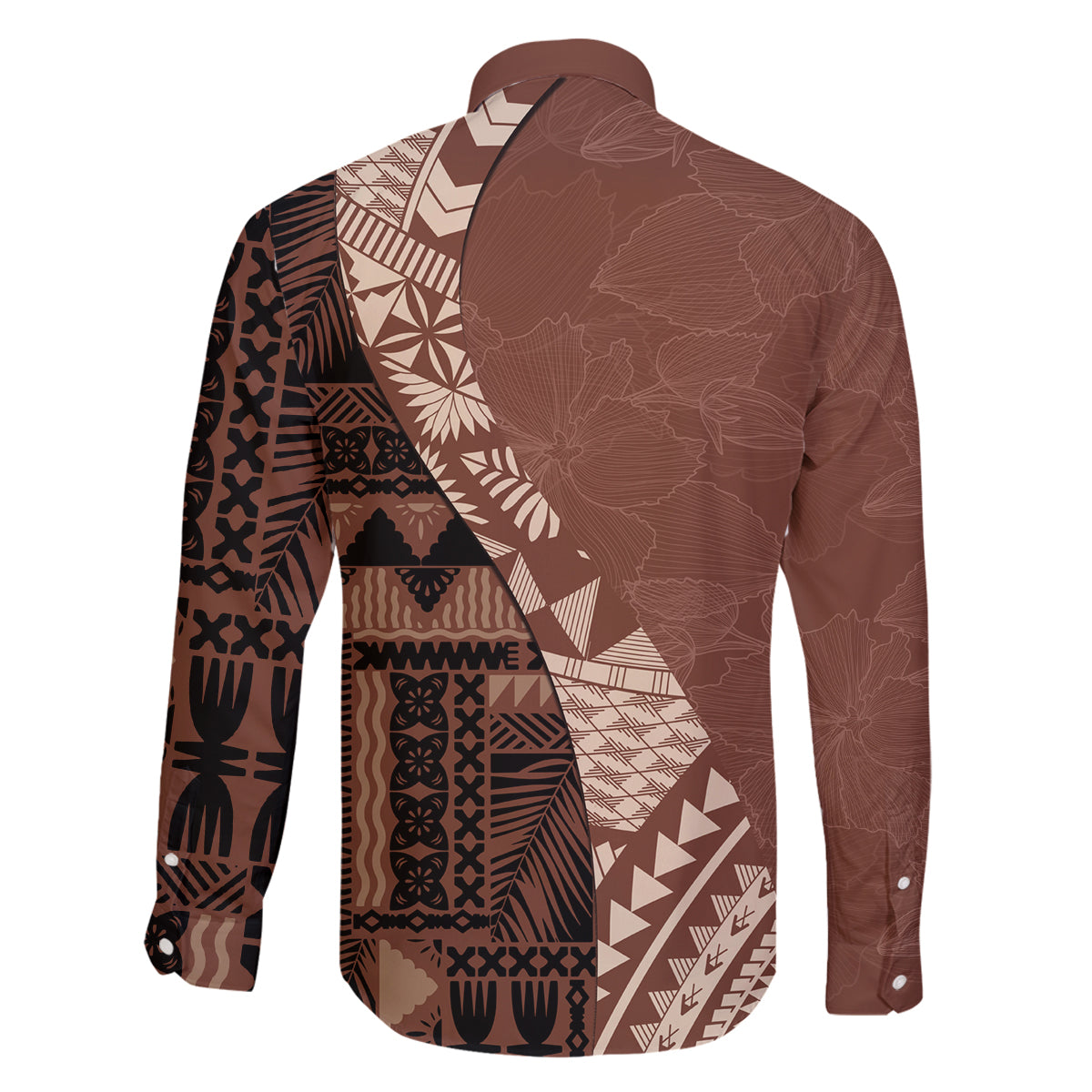 Bula Fiji Family Matching Long Sleeve Bodycon Dress and Hawaiian Shirt Tribal Masi Tapa - Brown LT7 - Polynesian Pride